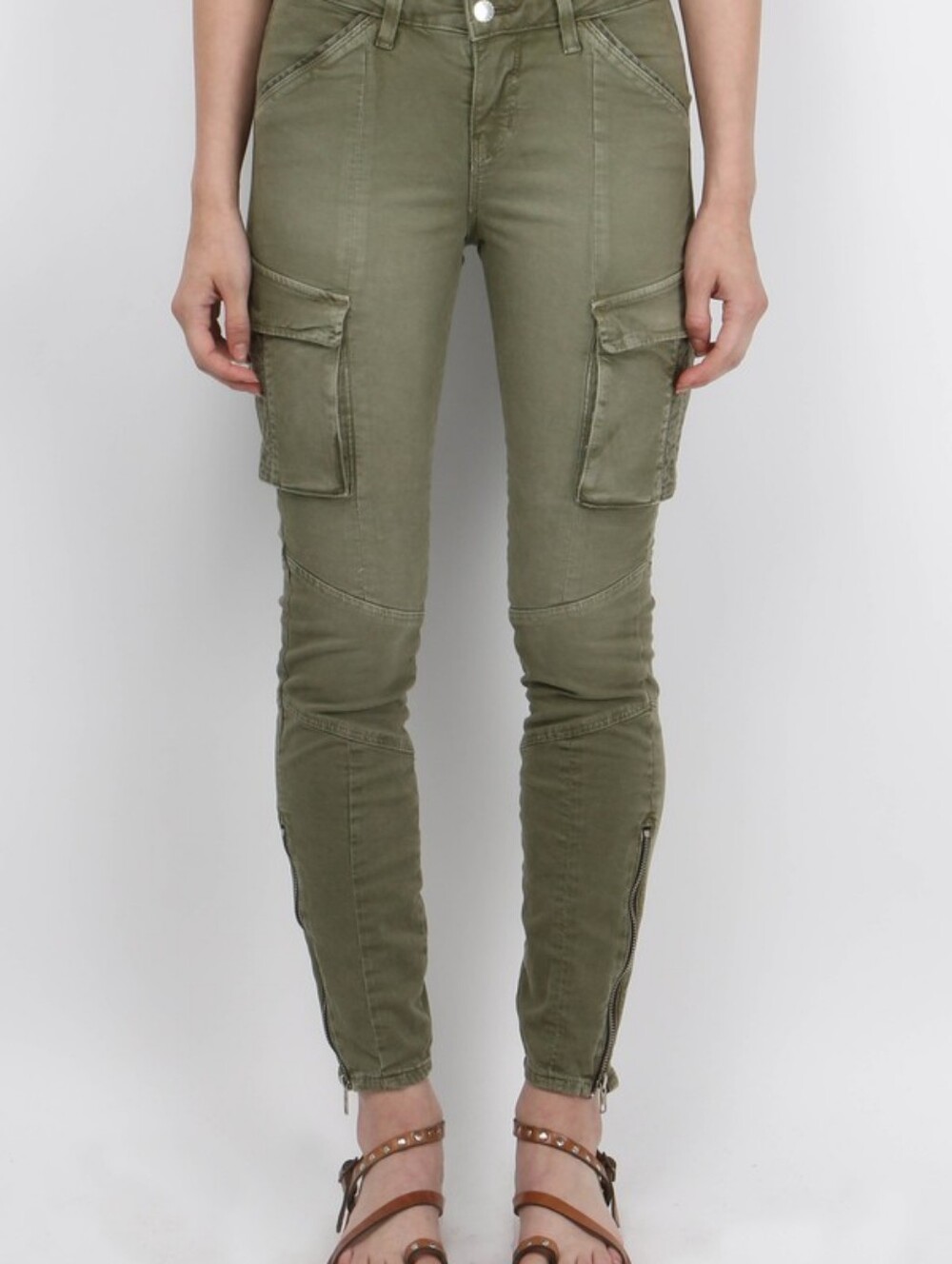 L'AGENCE Monte Carlo Skinny Cargo Pants Moto Utility Olive Green Ankle Zip Sz 29